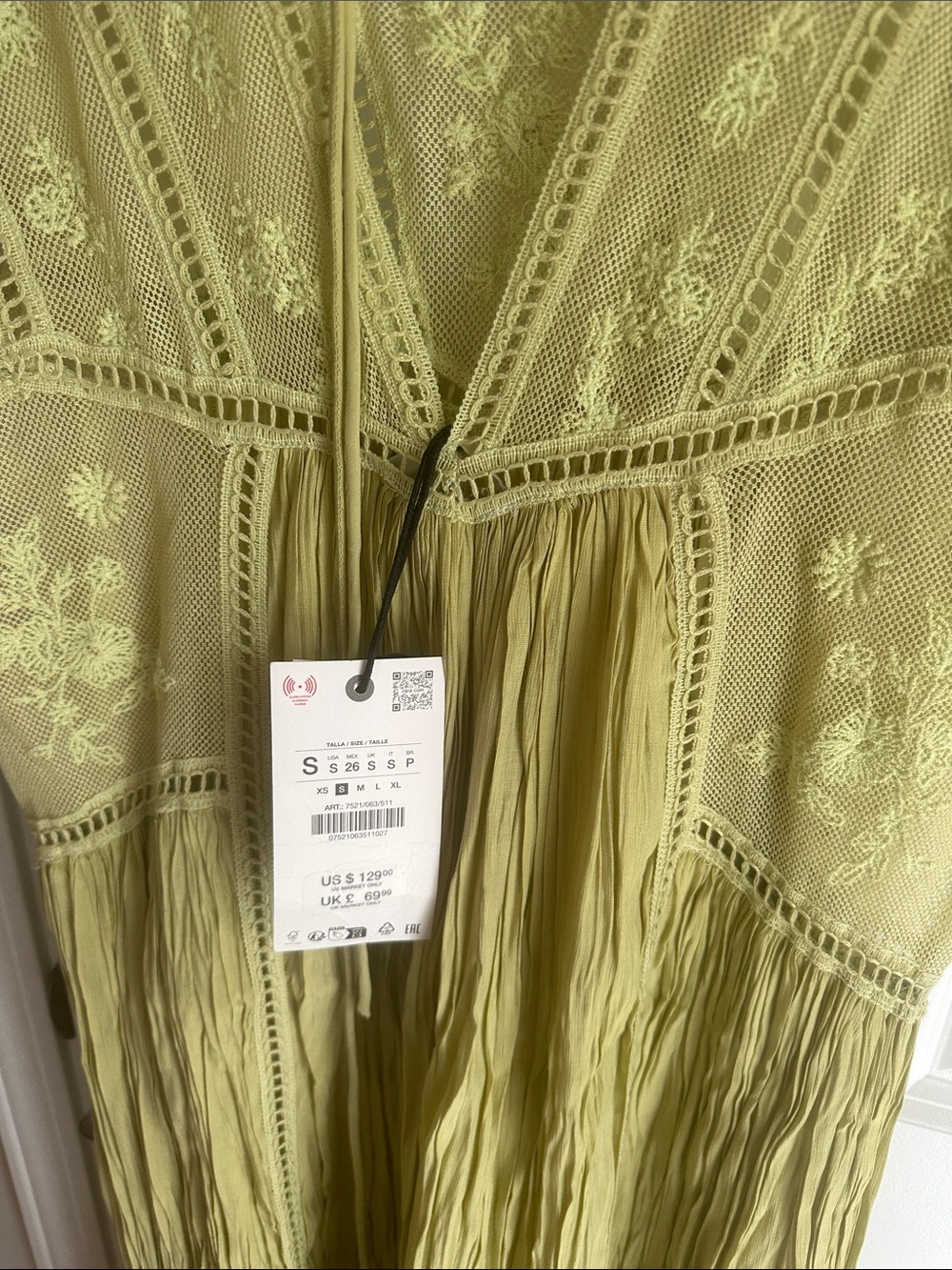 ZARA WOMAN SS26 PISTACHIO EMBROIDERED PLEATED DRESS ZW 7521/063/511 - Picture 16 of 16